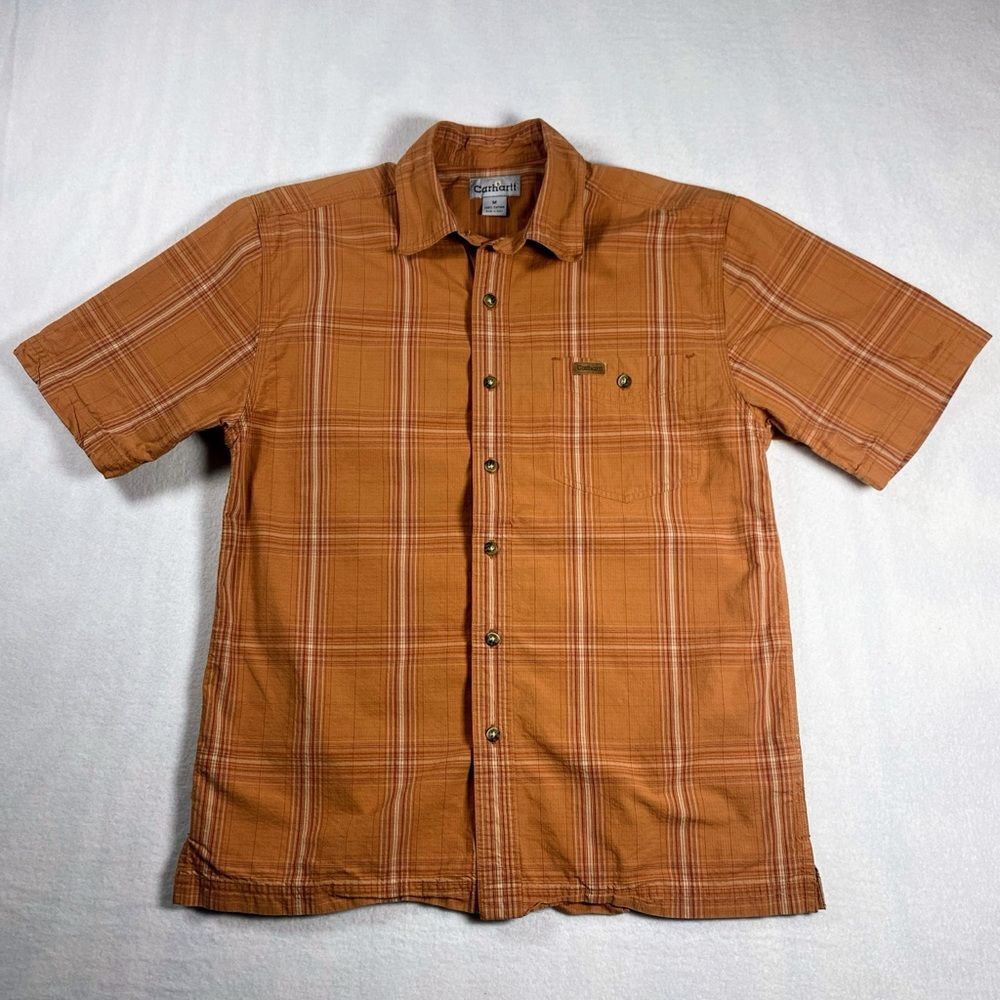 Men's Carhartt Casual Men's Burnt Orange 100% Cotton Plaid Shirt Size Medium